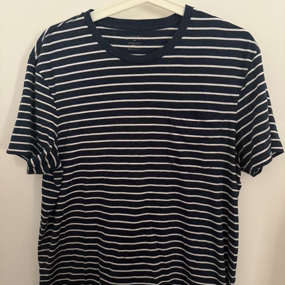 Size Large J CREW short sleeve navy and white stripe t-shirt with pocket